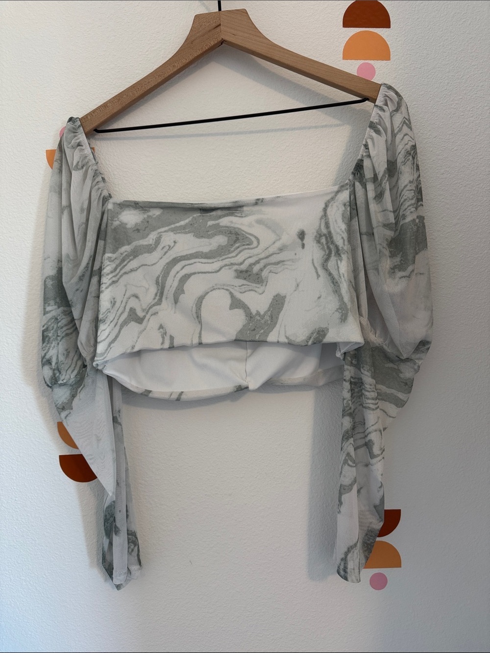 Missguided White and Sage Marble Ruched Off-Shoulder Crop Top N0031 - Picture 4 of 4